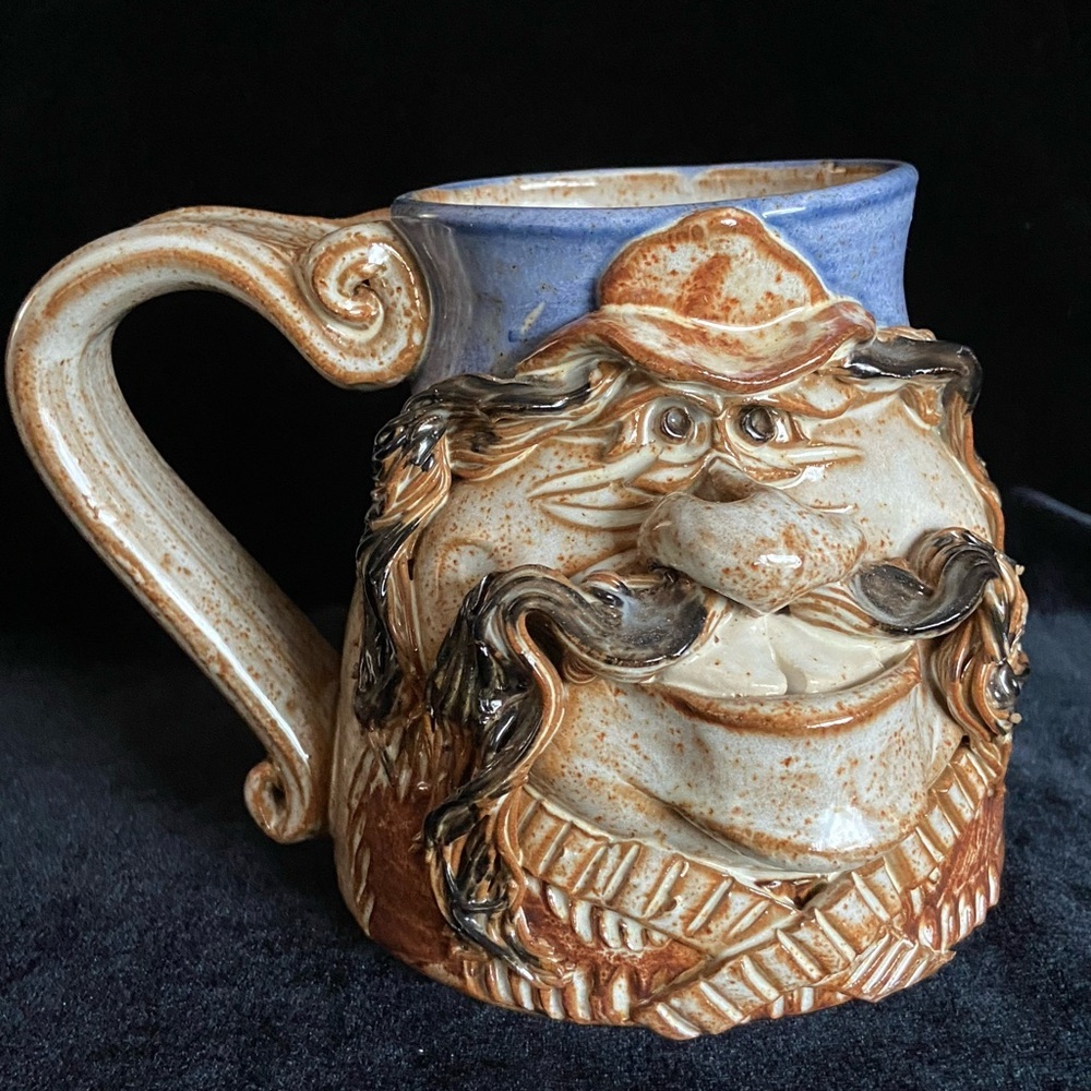 John Coiner Pottery Patty Graf Ugly Man Face Mug Stamped Initialed Mug Vintage